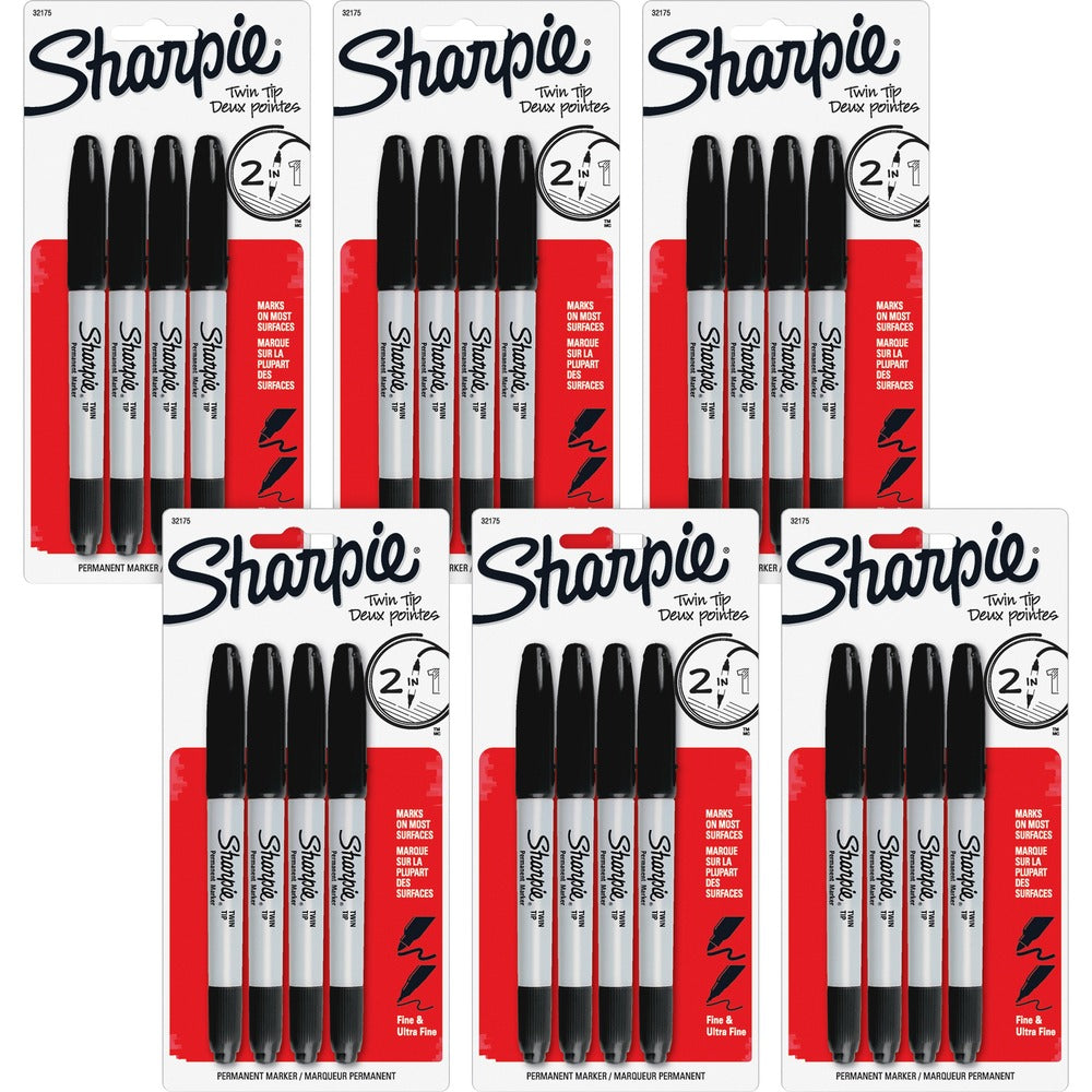Image of Newell Brands Permanent Markers,Twin Tip, Fine/Ultra Fine Point,24/BG,BK