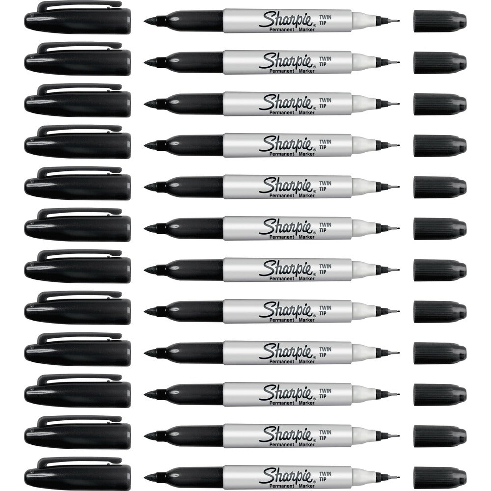 Image of Newell Brands Permanent Markers,Twin Tip,Fine/Ultra Fine Point,12/BX, BK