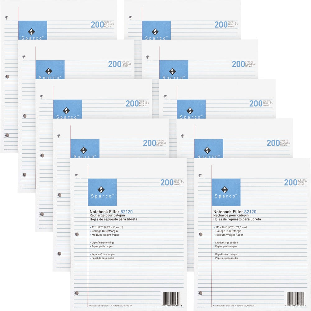 Image of Sparco Filler Paper,3-HP,College Ruled,11"x8-1/2",2000/BD,White