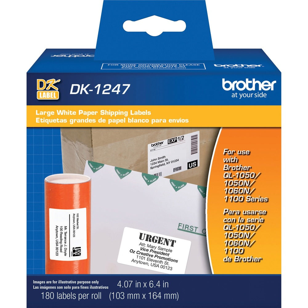 Image of Brother Labels, f/Shipping, Die-cut, 4.07"x6.4", 180/RL, White