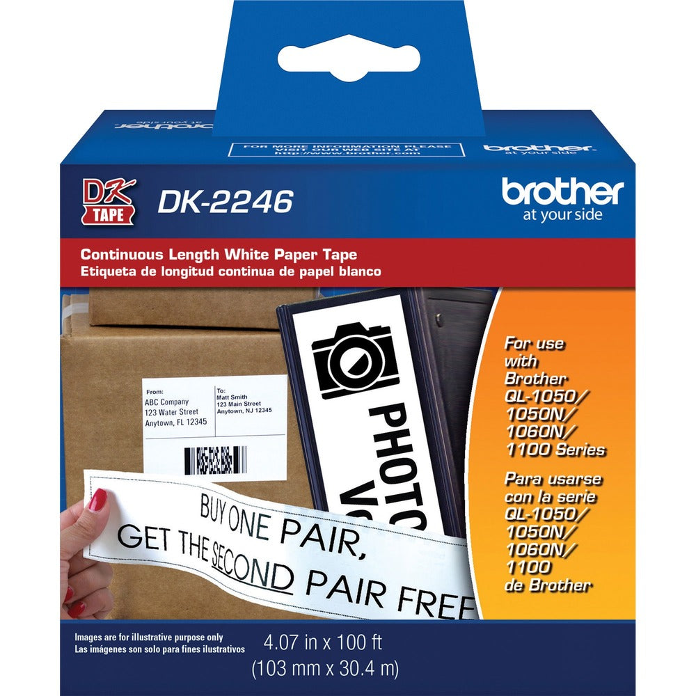 Image of Brother Labels, Continuous-Length, Paper, 4.07"x100', Black on White
