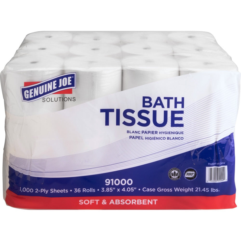 Image of Genuine Joe Bathroom Tissue, 2-Ply, 1000 Sheets/Roll, 2016/CT, White
