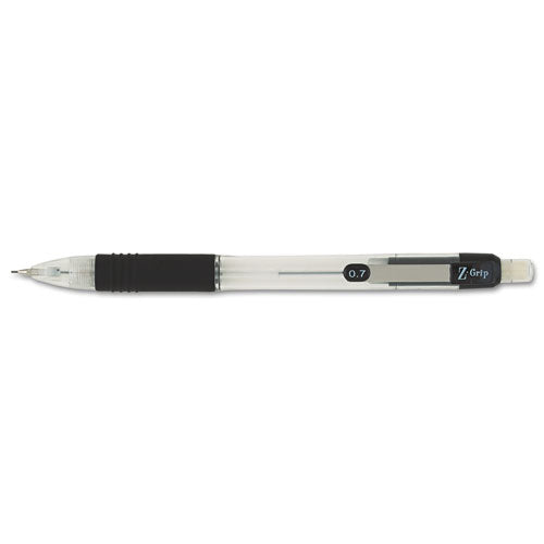 Image of Zebra® Z-Grip Mechanical Pencil, 0.7 mm, HB (#2), Black Lead, Clear/Black Barrel, Dozen