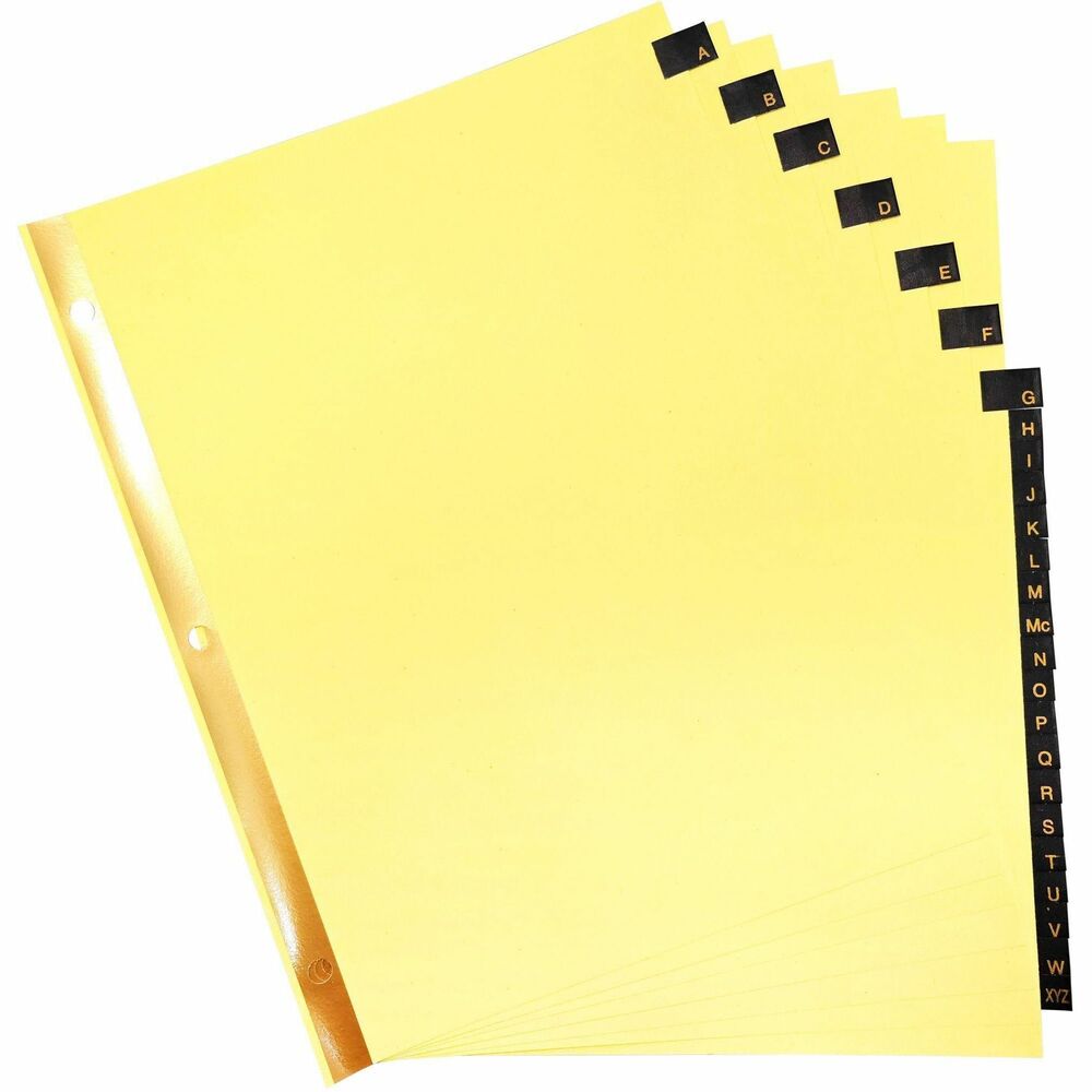 Image of Business Source Black Leather Tab Indexes, A-Z, 8-1/2"x11", 26/ST, Buff