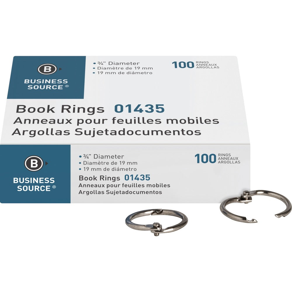 Image of Business Source Book Rings, 3/4" Diameter, 100/BX, Silver