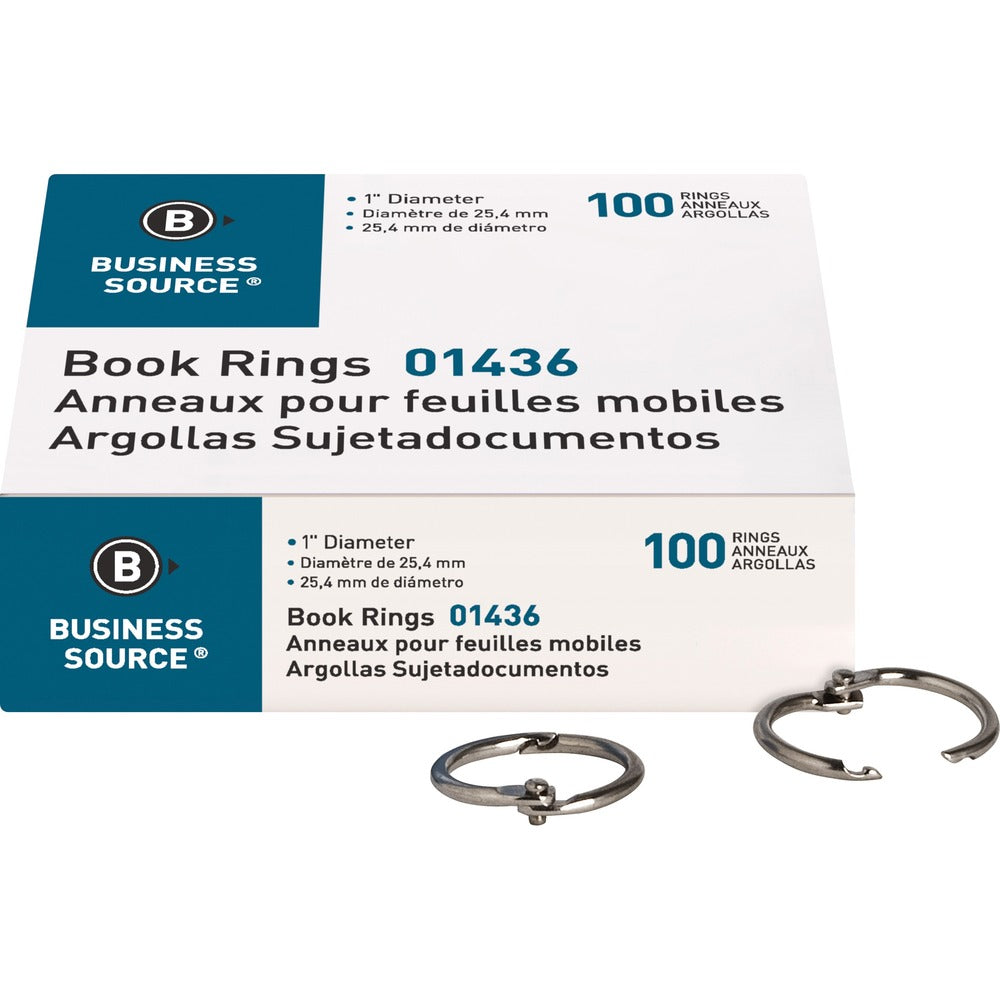 Image of Business Source Book Rings, 1" Diameter, 100/BX, Silver