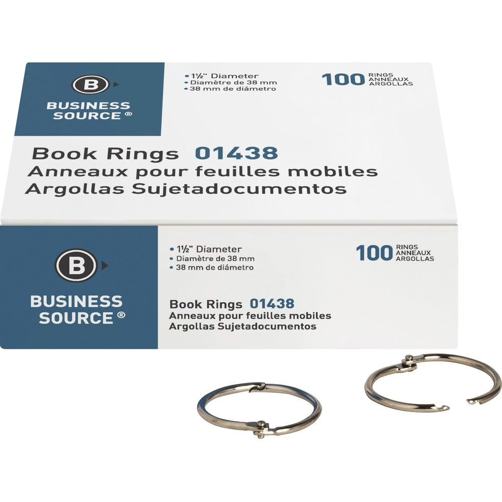 Image of Business Source Book Rings, 1-1/2" Diameter, 100/BX, Silver