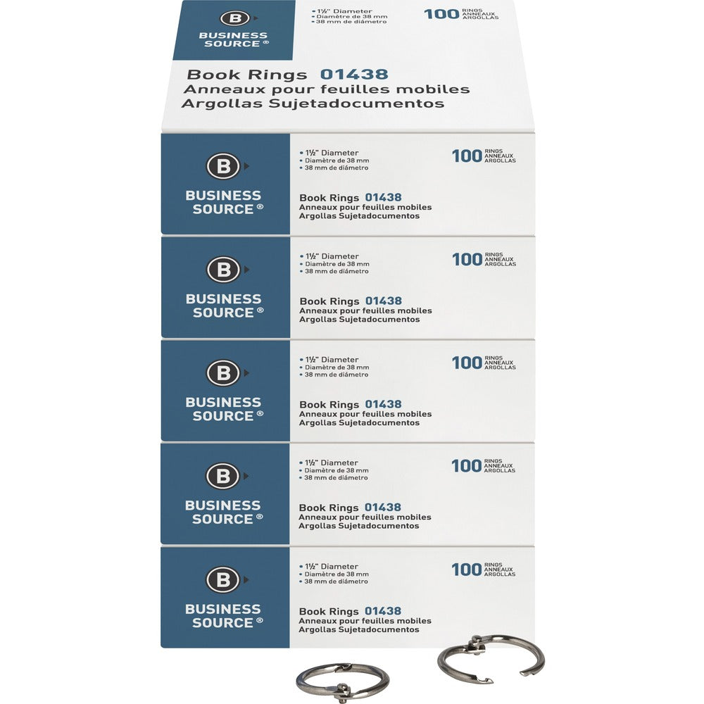 Image of Business Source Book Rings, 1-1/2" Diameter, 100/BX,5BX/BD, Silver