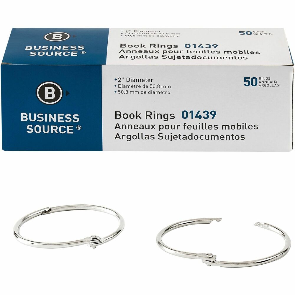 Image of Business Source Book Rings, 2" Diameter, 50/BX, Silver