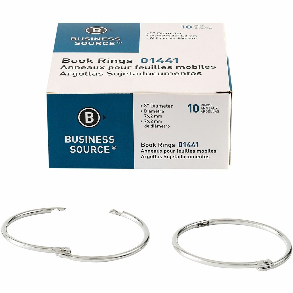 Image of Business Source Book Rings, 3" Diameter, 10/BX, Silver
