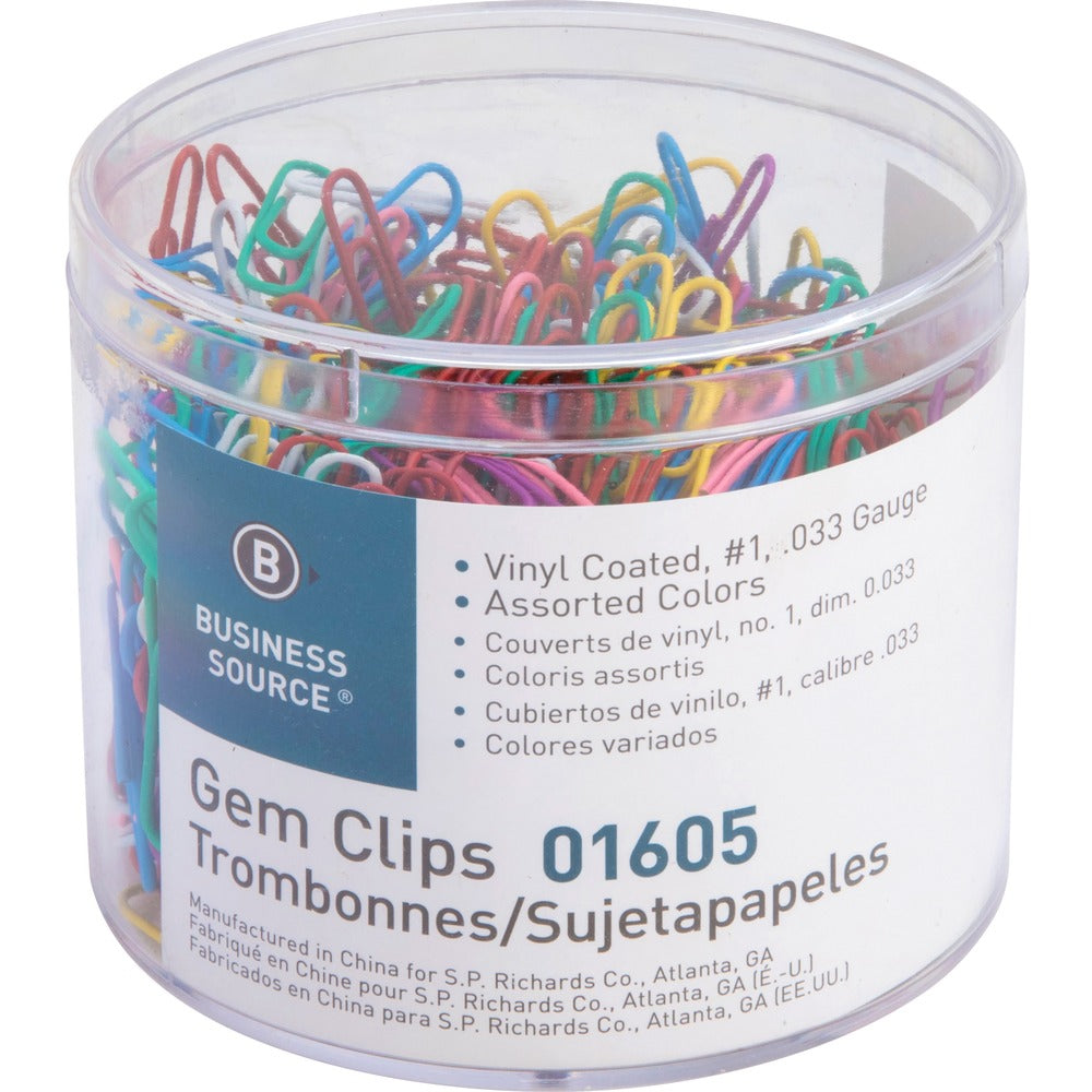 Image of Business Source Paper Clips,.033 Gauge,Vinyl Coated,Size No. 1, 500/Box,AST