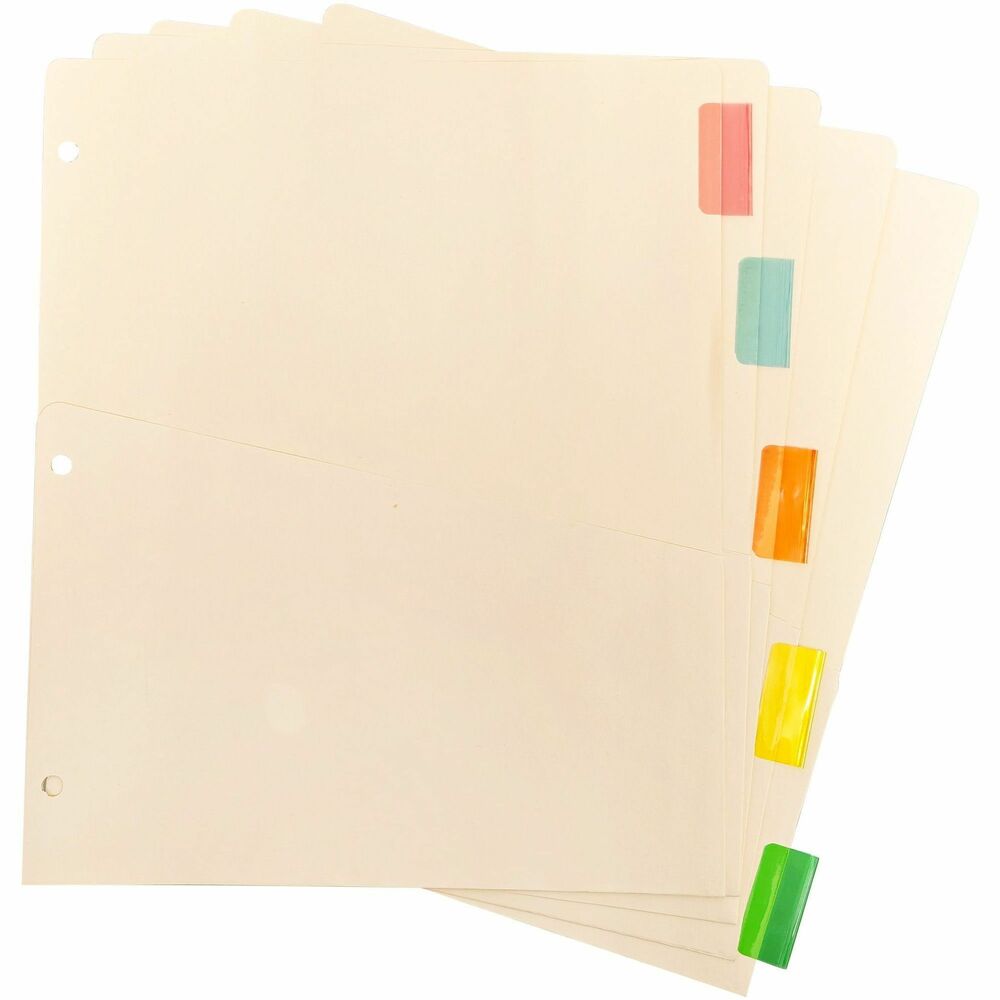 Image of Business Source Ring Binder Dividers,w/ Pocket,11"x9",5/ST,Buff Stock/AST