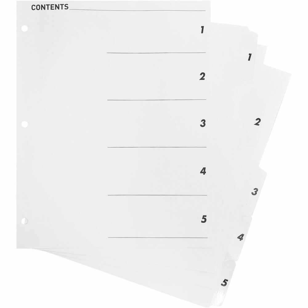 Image of Business Source Index Dividers,w/TOC Page,1-5, 5 Tabs/ST,11"x8-1/2",White