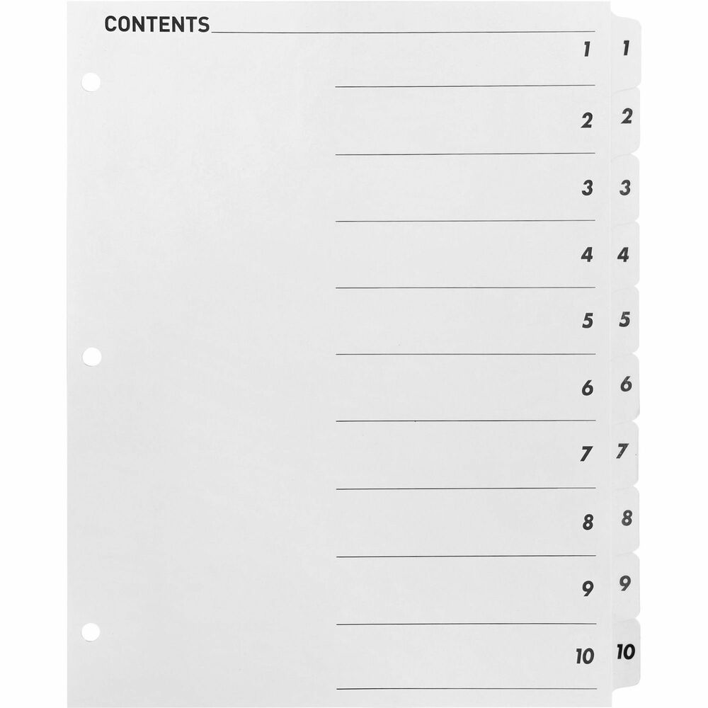 Image of Business Source Index Dividers,w/TOC Page,1-10, 10 Tabs/ST,11"x8-1/2",White
