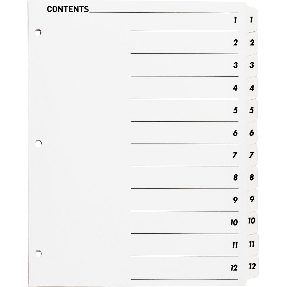Image of Business Source Index Dividers,w/TOC Page,1-12, 12 Tabs/ST,11"x8-1/2",White