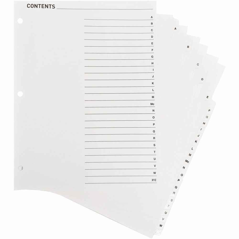 Image of Business Source Index Dividers, w/TOC, A-Z, 3HP, Letter, 25/ST, White