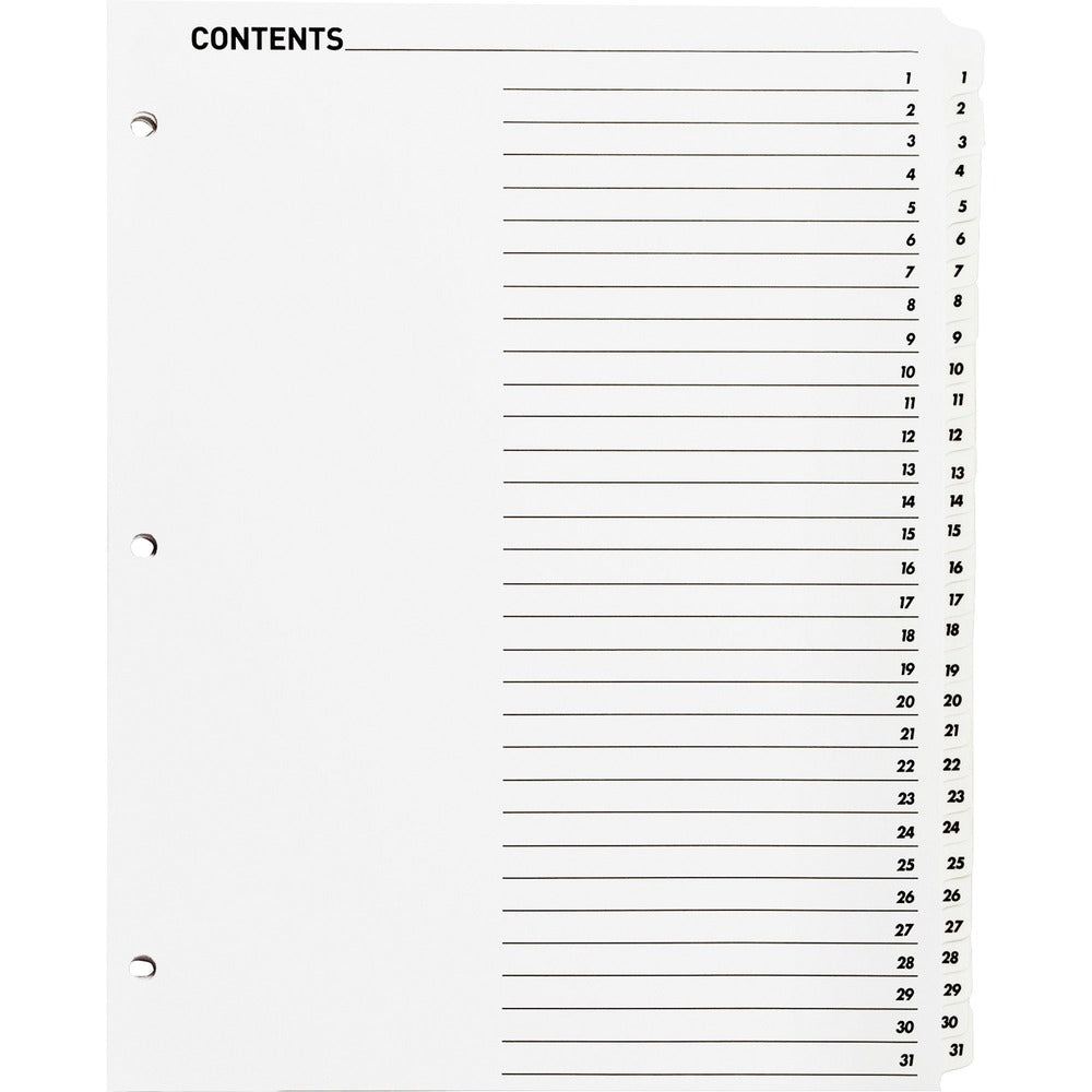 Image of Business Source Index Dividers,w/TOC Page, 1-31, 31 Tab/ST,11"x8-1/2",White