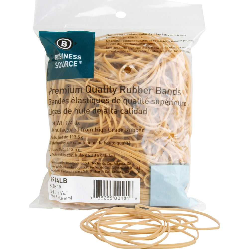 Image of Business Source Rubber Bands,1/4 lb,Size 19,3-1/2"x1/16",Approx 425/PK, NL