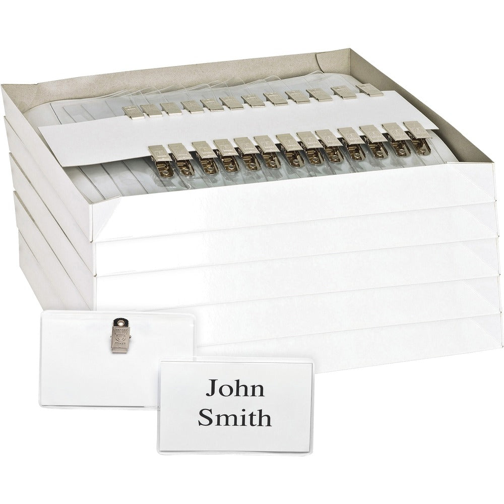 Image of Business Source Name Badge Kit,Top-Loading,w/Clip,3"x4,50/BX,5BX/BD,CL
