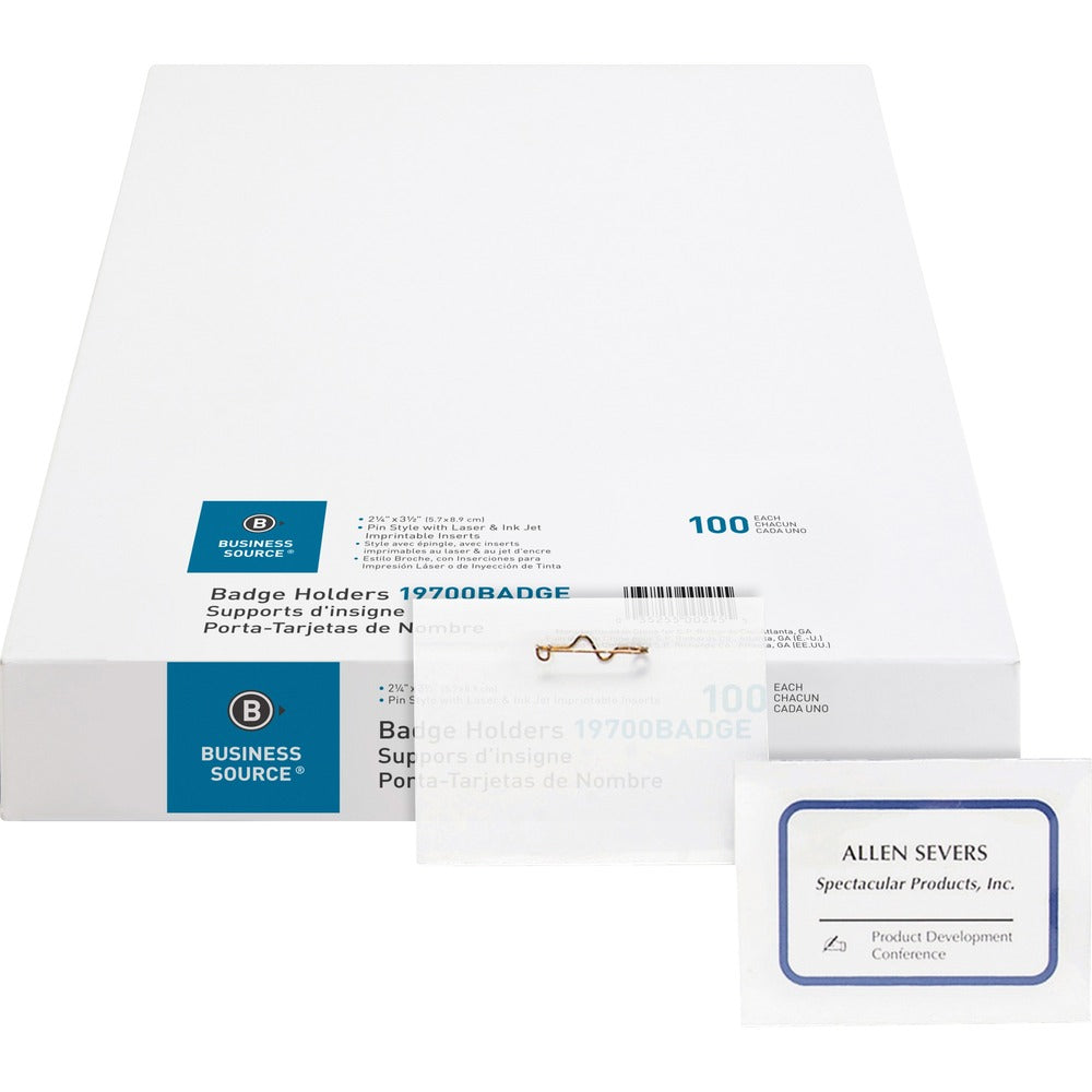 Image of Business Source Name Badge Kit,w/Inserts,Side Load,2-1/4"x3-1/2",100/BX,CL