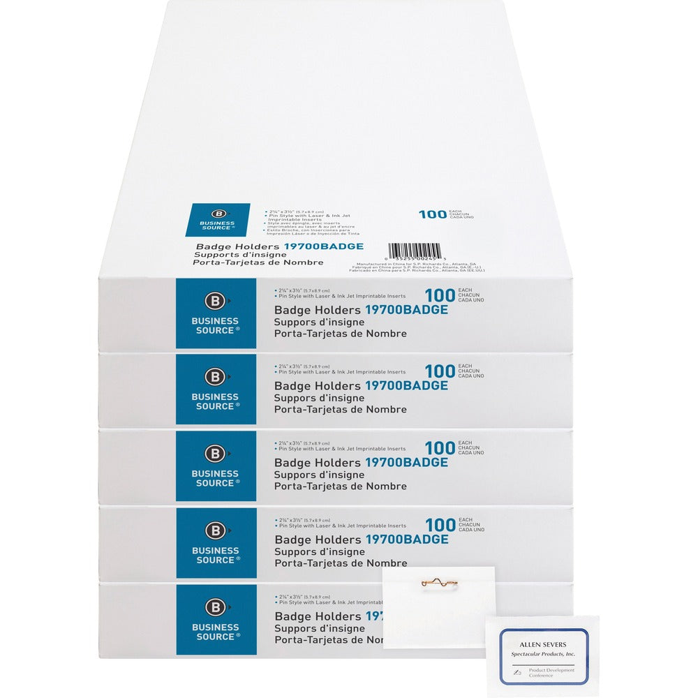 Image of Business Source NameBadgeKit,w/Inserts,SideL,2-1/4"x3-1/2",100/BX,5/BX/BD,CL