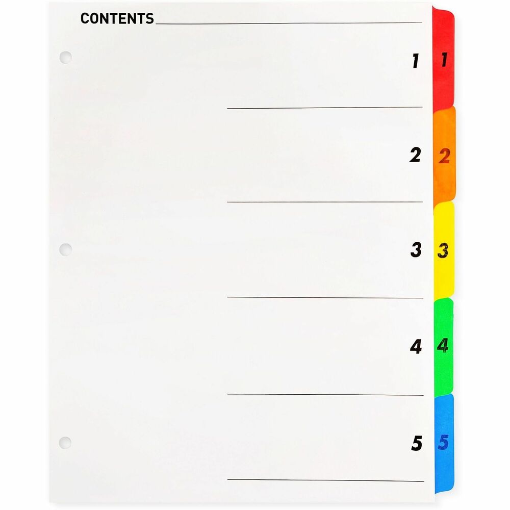 Image of Business Source Index Dividers w/TOC Page, 1-5, 8-1/2"x11", 5 Tabs/ST, Multi