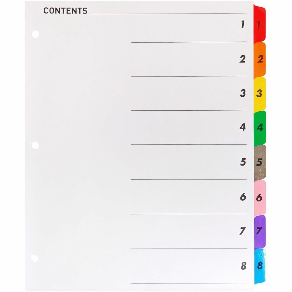 Image of Business Source Index Dividers w/TOC Page, 1-8, 8-1/2"x11", 8 Tabs/ST, Multi