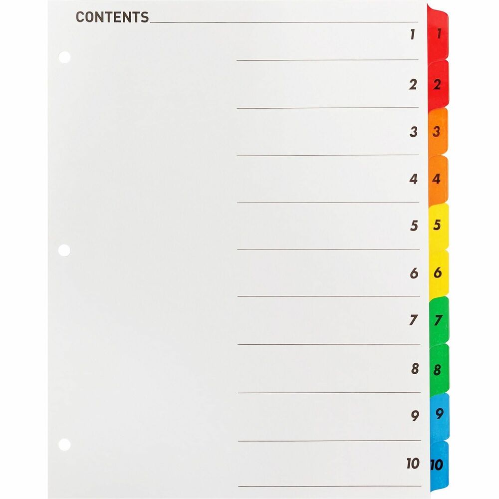 Image of Business Source Index Dividers w/TOC Page,1-10,8-1/2"x11",10 Tabs/ST,Multi