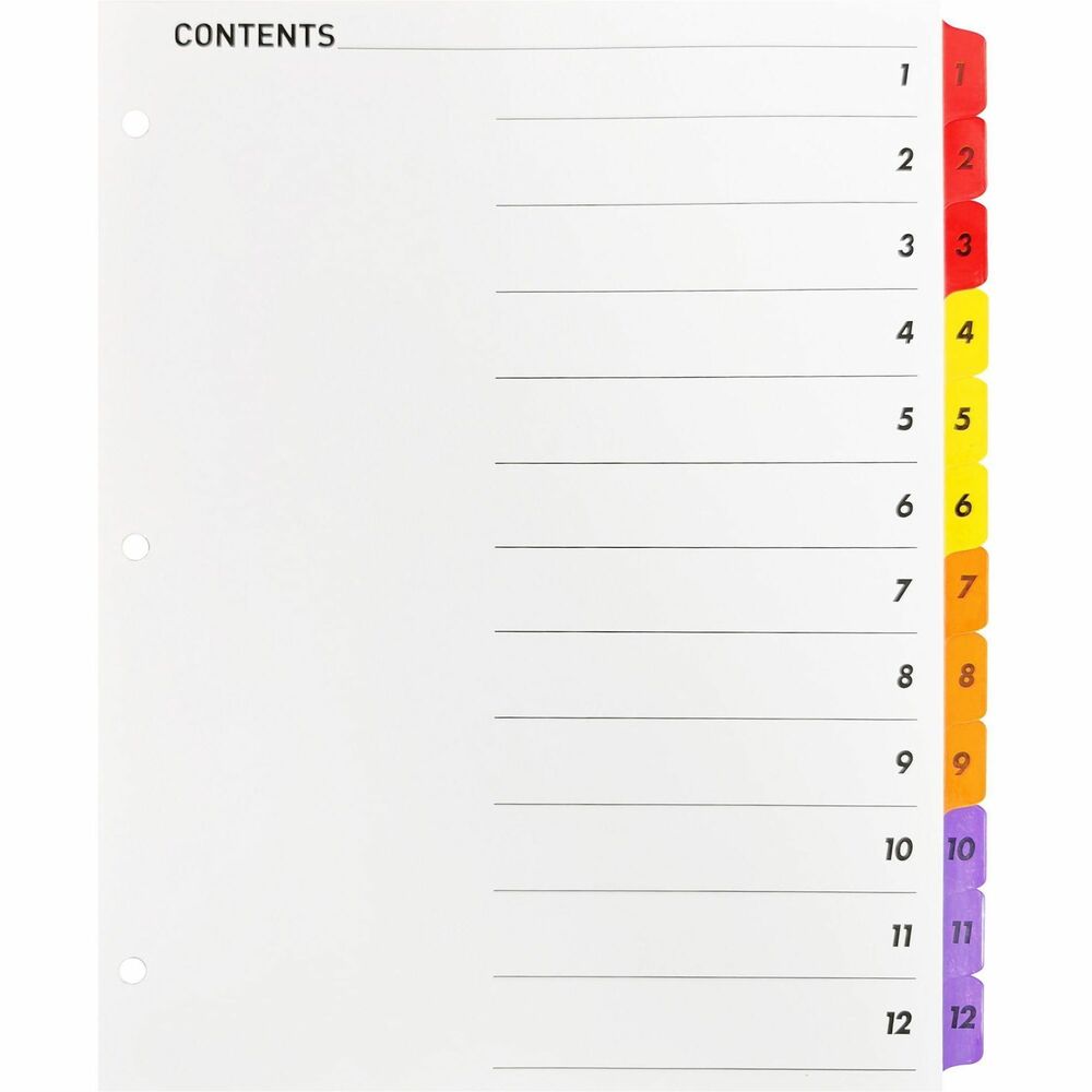 Image of Business Source Index Dividers w/TOC Page, 1-12, 8-1/2"x11", 12 Tabs/ST, MI