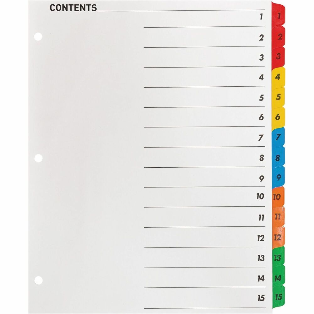 Image of Business Source Index Dividers w/TOC Page, 1-15, 8-1/2"x11", 15 Tabs/ST, MI