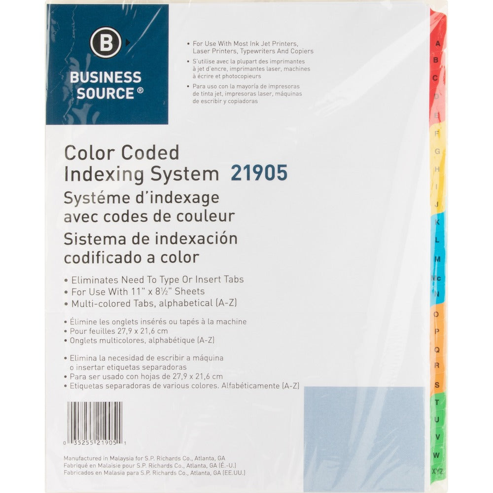 Image of Business Source Index Dividers, w/TOC, A-Z, 3HP, Letter, 25/ST, Multi