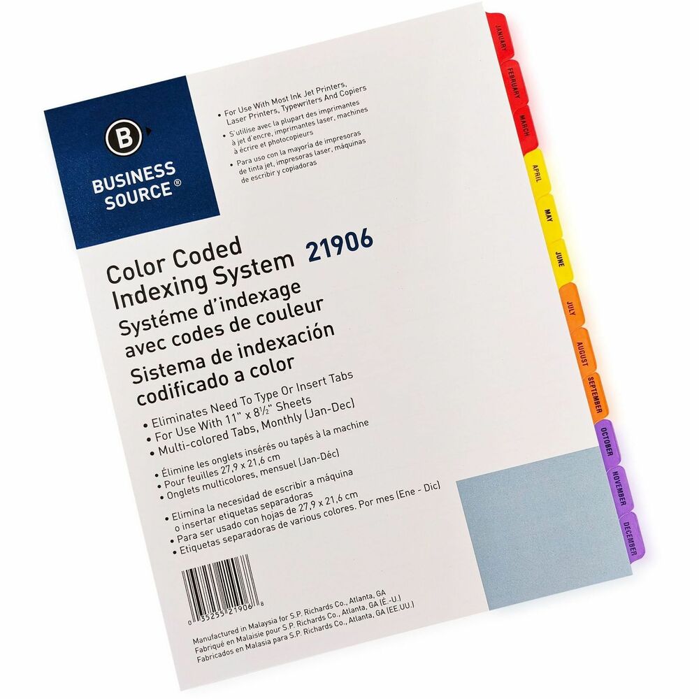 Image of Business Source Index Dividers, Jan-Dec, 3HP, Letter, 12/ST, Multi