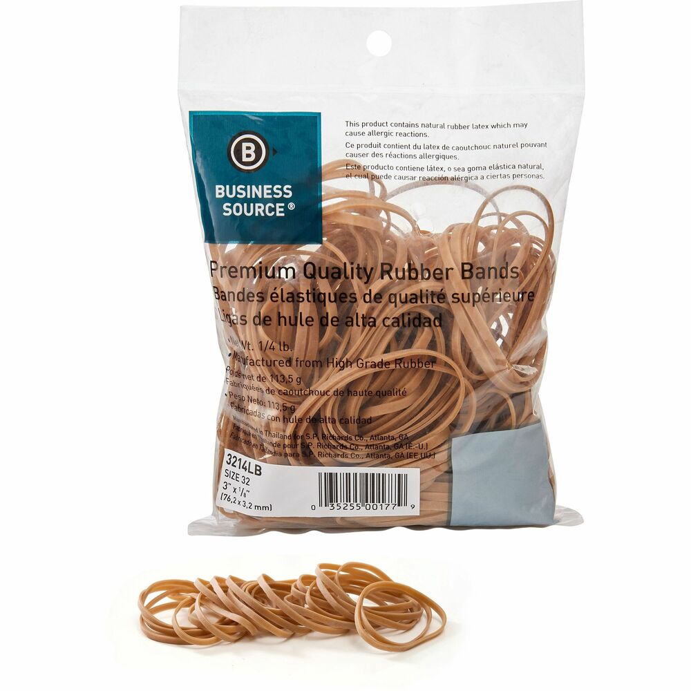 Image of Business Source Rubber Bands,1/4 lb,Size 32,3"x1/8",Approx 237/PK,NL