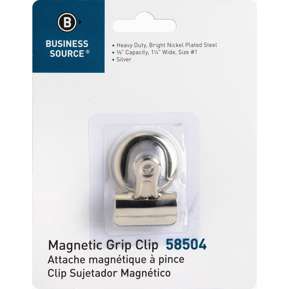 Image of Business Source Bulldog Clip,Magnetic Back,Size 1,1-1/4"W,3/8" Cap.,SR