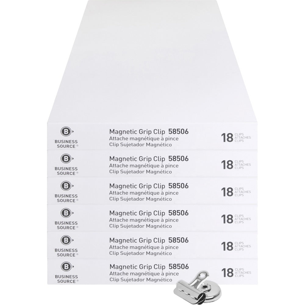 Image of Business Source MagneticClips,DisplayPK,Sz 1,1-1/4"W,3/8"Cap,18/BX,6BX/BD,SR