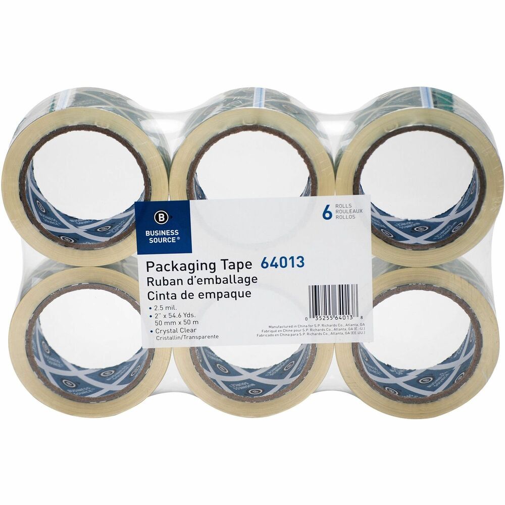 Image of Business Source Packaging Tape, 2.5 Mil, 3" Core, 2"x55 Yds, 6/PK, Clear