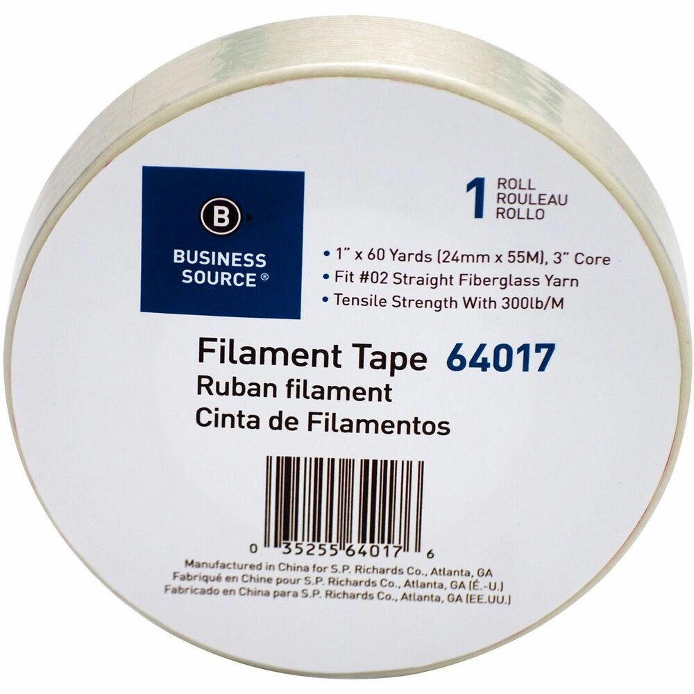 Image of Business Source Filament Tape Roll, Heavy-duty, 3" Core, 1"x60 Yards, WE