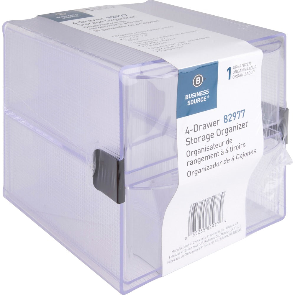 Image of Business Source Storage Organizer, 4 Drawer, 6"x7-1/4"x6", Clear