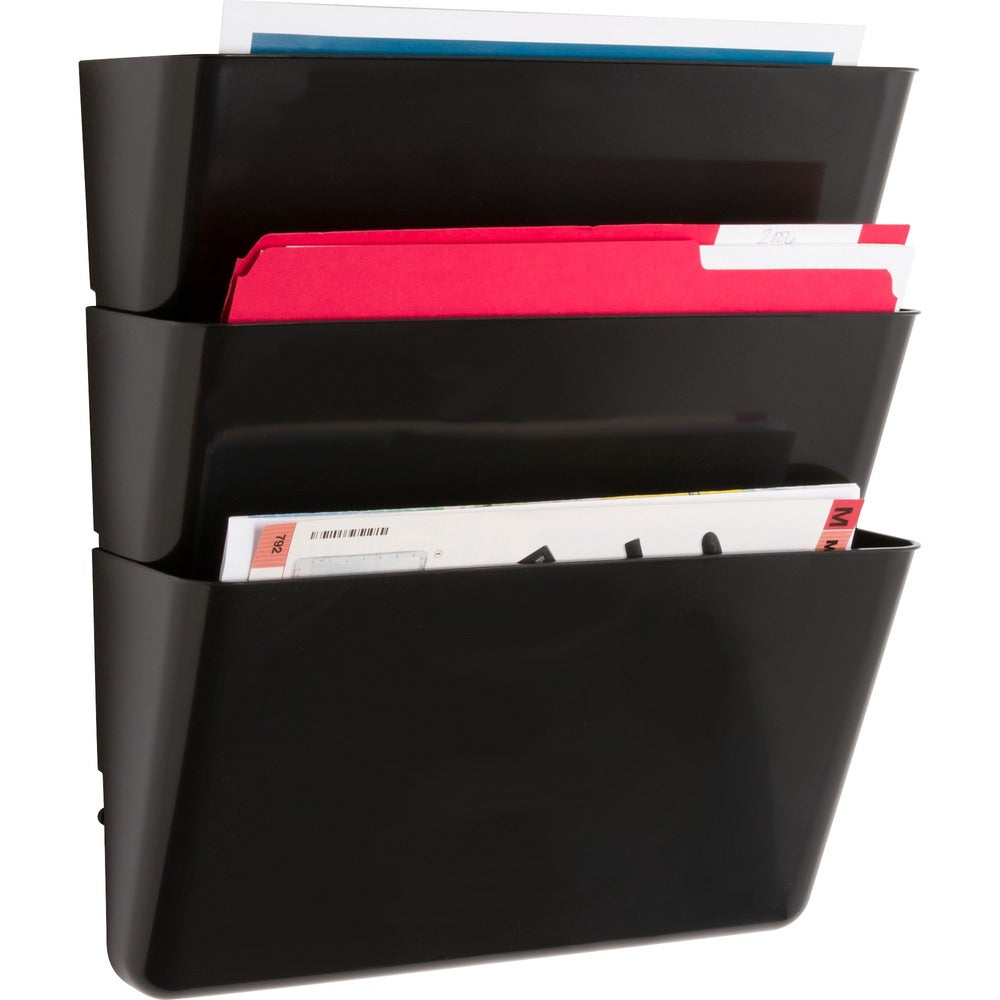 Image of Lorell Wall File Pockets, 13-1/8"x4-1/4"x14-3/4", 3/PK, Black