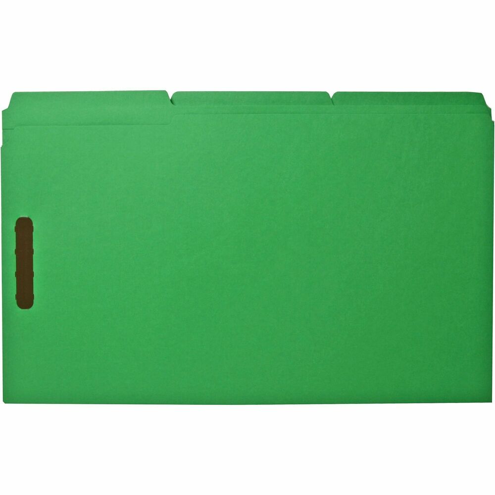 Image of Business Source Fastener Folders,w/2-Ply Tab,1/3 AST Tab,Lgl,50/BX,Green