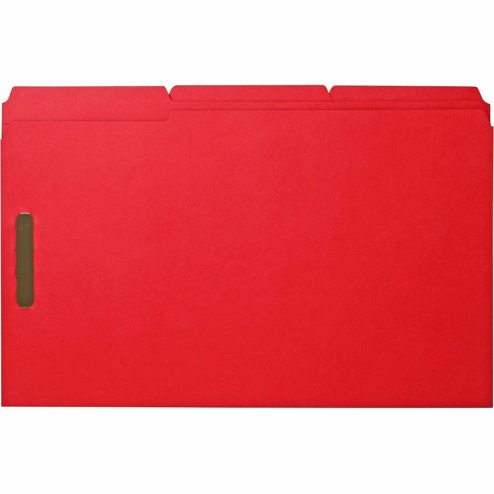 Image of Business Source Fastener Folders,w/2-Ply Tab,1/3 AST Tab,Lgl,50/BX,Red
