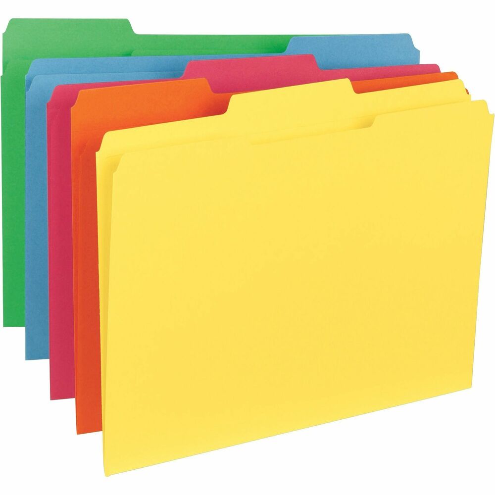 Image of Business Source File Folders, 11 pt, 2-Ply 1/3-Cut Tab, Ltr, 100/BX, AST