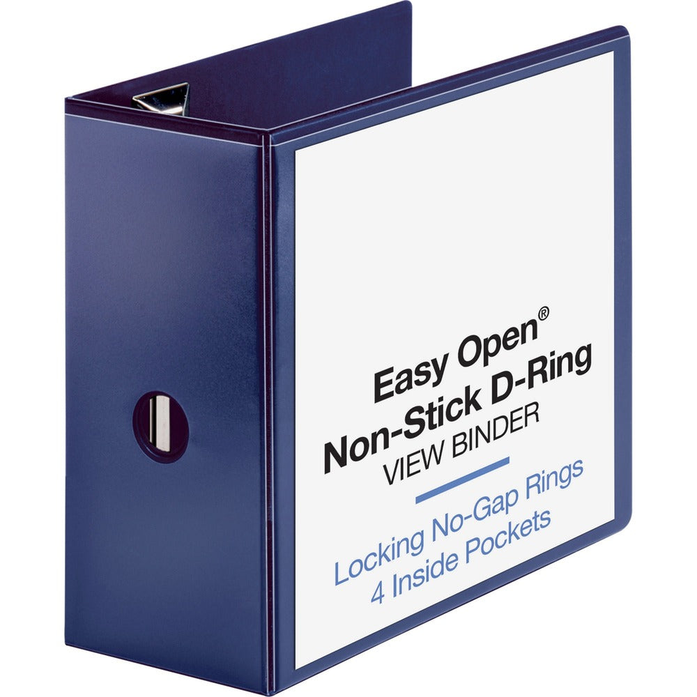 Image of Business Source View Binder, D-Ring, 5" Capacity, 11"x8-1/2", Navy