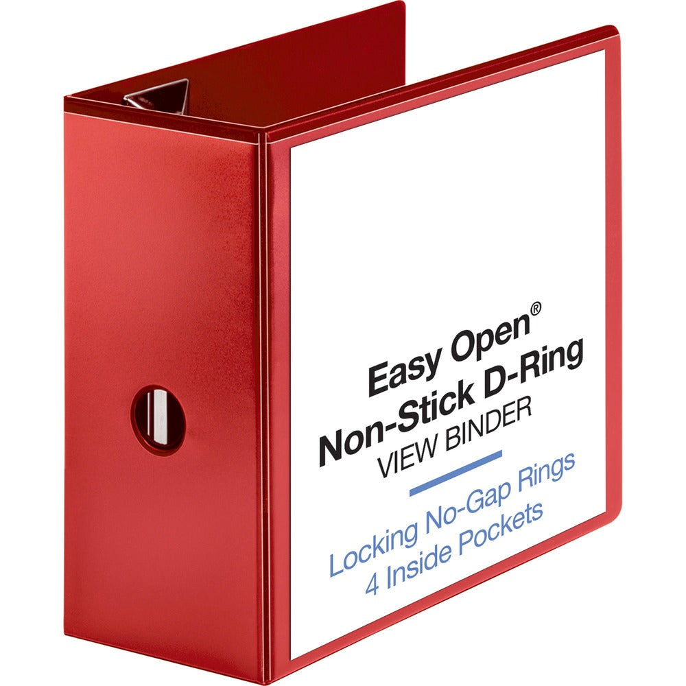 Image of Business Source View Binder, D-ring, 5" Capacity, 8-1/2"x11", Red
