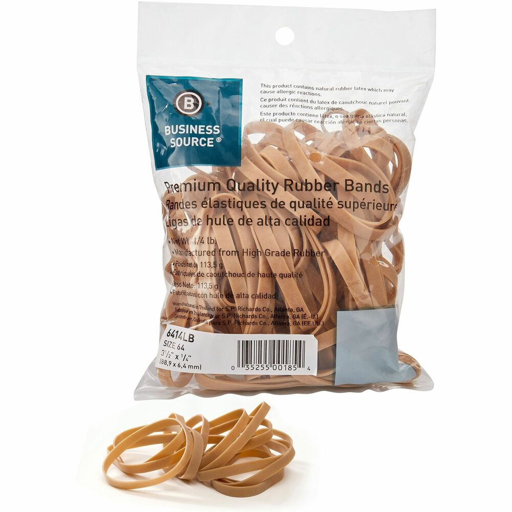 Image of Business Source Rubber Bands,1/4 lb,Size 64,3-1/2"x1/4",Approx106/PK,NL