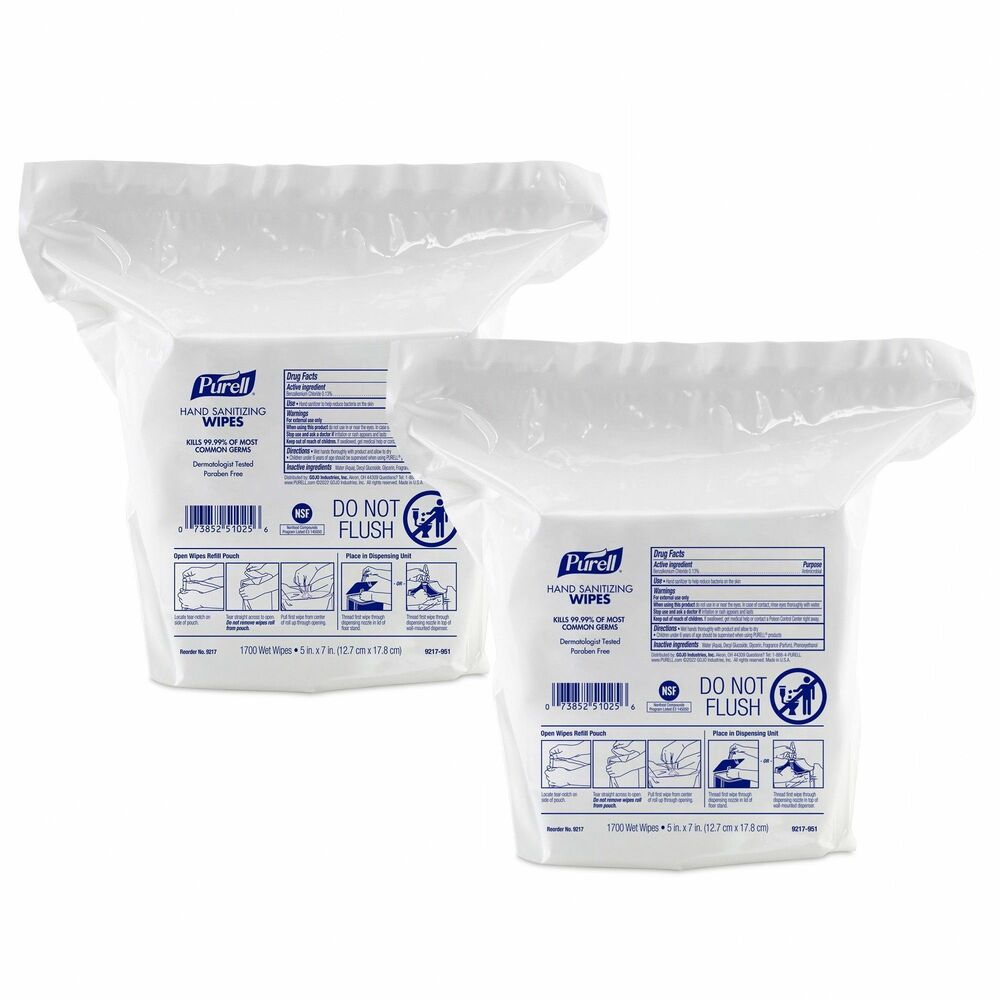 Image of Gojo Hand Sanitizing Wipes, 5"x7", 1700/BG, 2/CT, WE
