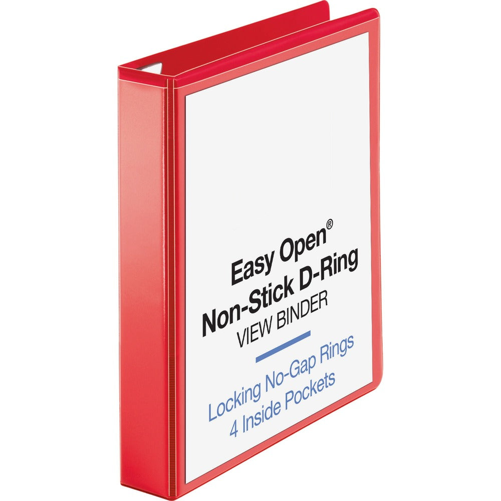 Image of Business Source View Binder, D-ring, 1-1/2" Capacity, 8-1/2"x11", Red