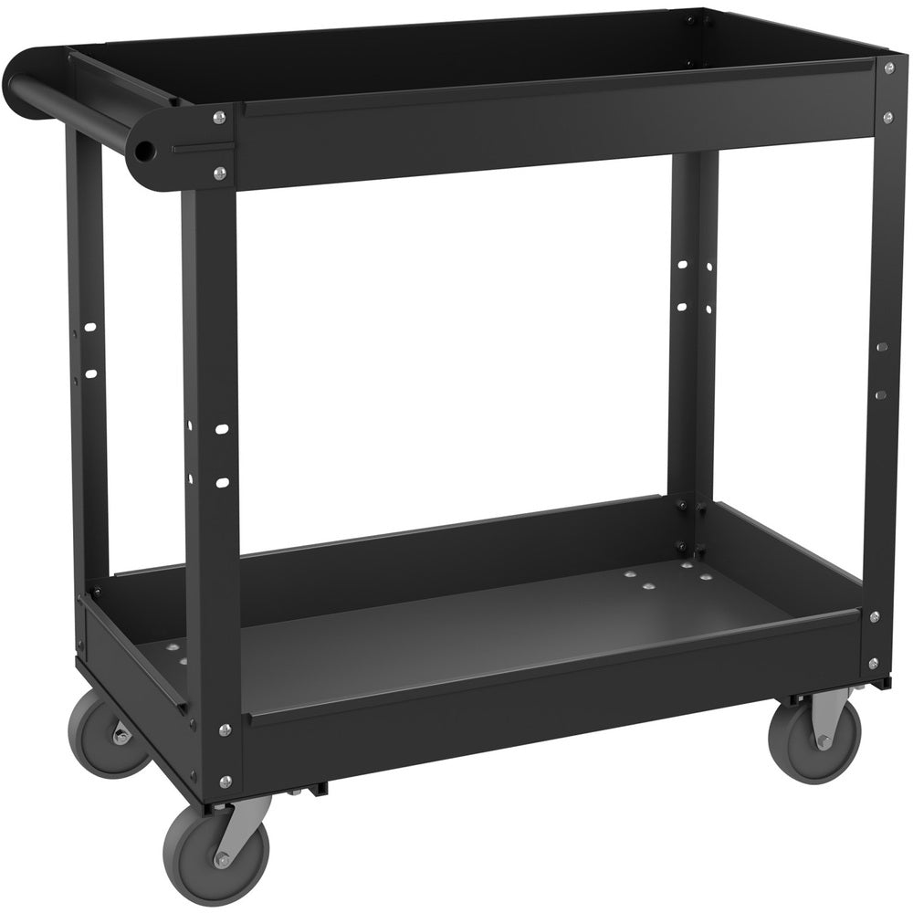 Image of Lorell Utility Cart, 2-Shelf, 3-1/4" Lip, 16"x30"x32", Black