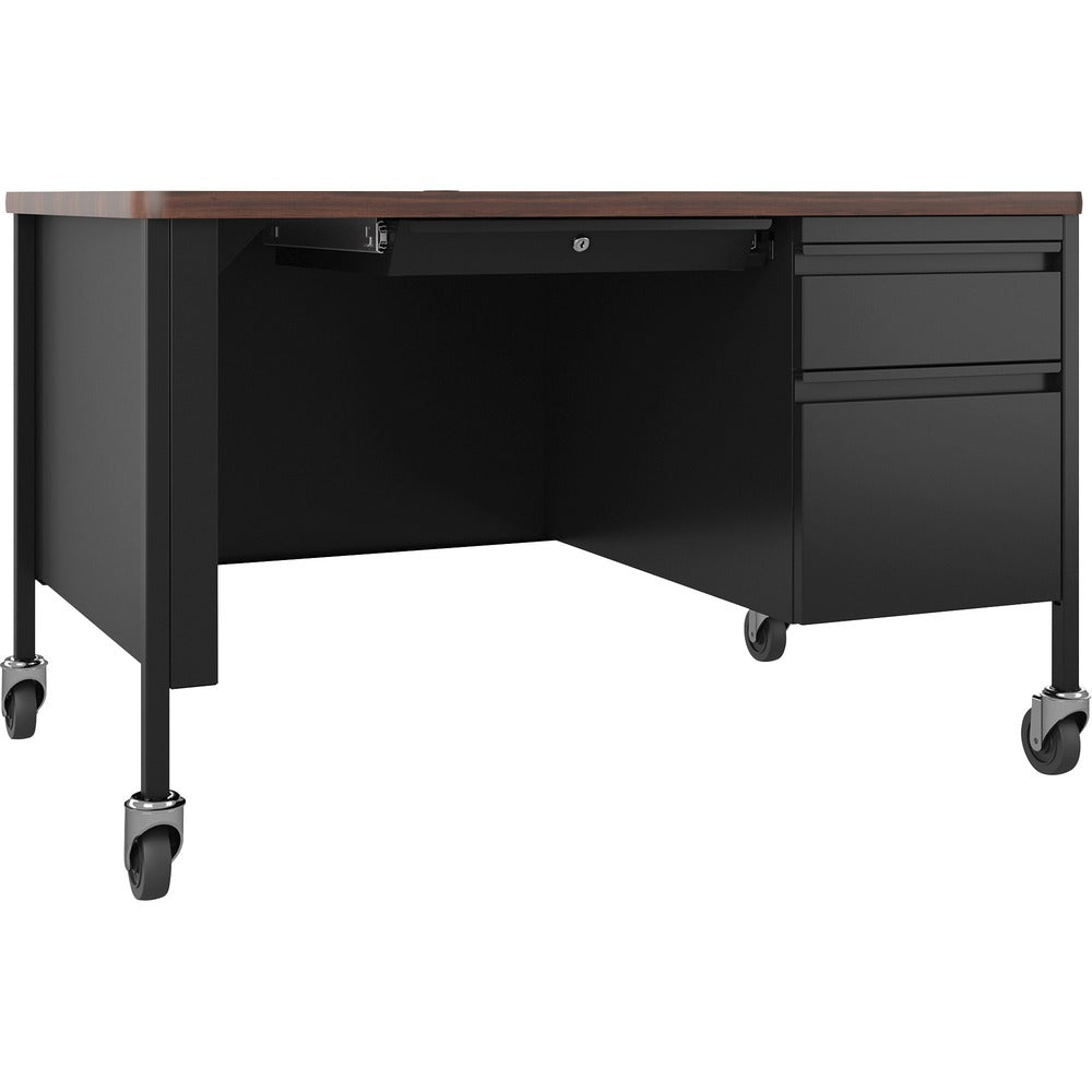 Image of Lorell Desk, Right-Pedestal, Mobile, 48"x30"x29-1/2", Walnut/Black
