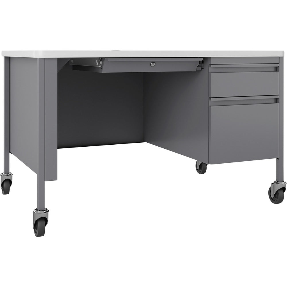 Image of Lorell Desk, Right-Pedestal, Mobile, 48"x30"x29-1/2", WE/Platinum